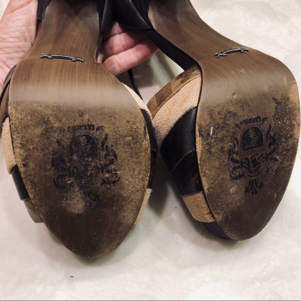 Fergie heeled sandals, brown & tan leather, Sz 8.5 - Picture 9 of 9